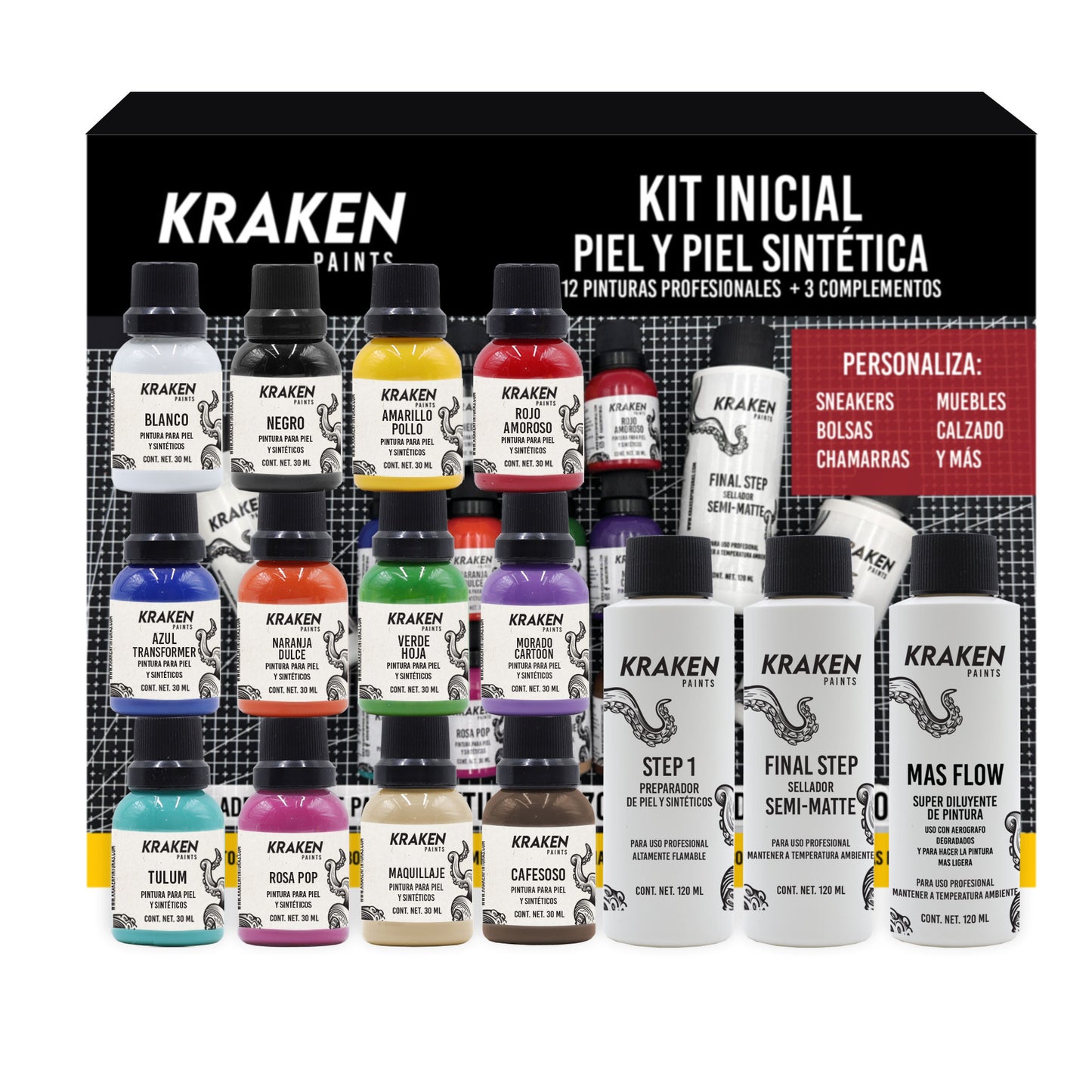 Kit Inicial Pinturas Piel y Piel Sintetica - 12 colores a elegir + Complementos
